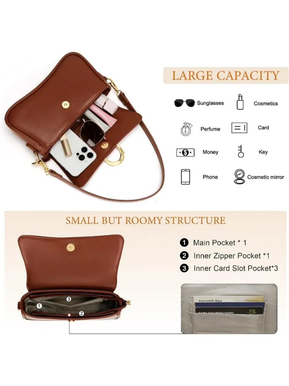 Women's Brown Small Cute Purse Retro Clutch Underarm Hobo Shoulder Bag